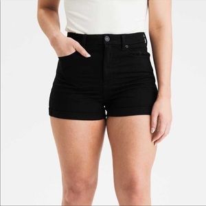 American Eagle Black Curvy Hi-Rise Shortie Stretch Denim Shorts Size 12